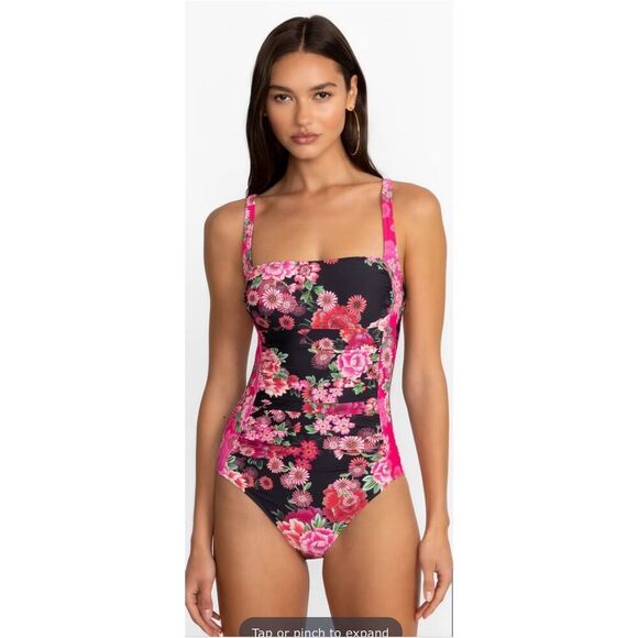 JOHNNY WAS PINK FLORAL RUCHED ONE PIECE. - RETAIL $198 - Picture 2 of 16